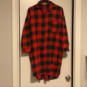 Red & Black Buffalo Plaid Flannel Shirt Dress EUC